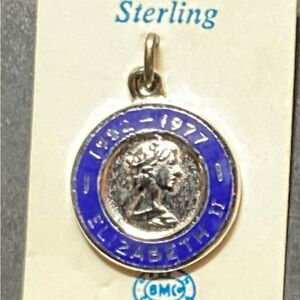 Queen Elizabeth II Sterling Silver Charm Enamel  Silver Jubilee 1952-1977 BMCo